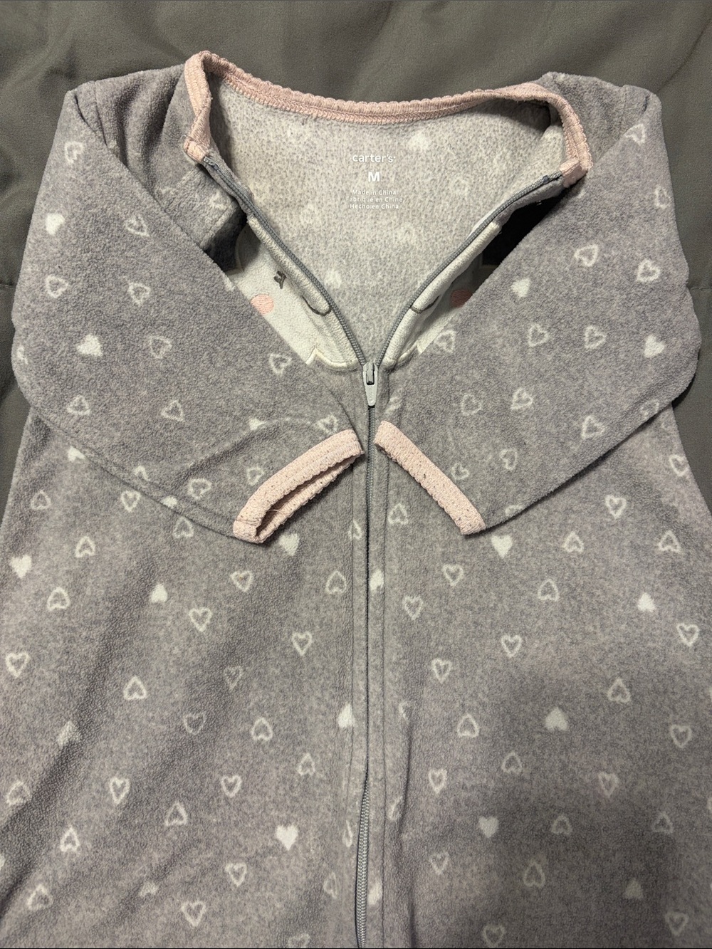 Carter's Gray Fleece Zip Jacket with Pink Trim and Heart Print